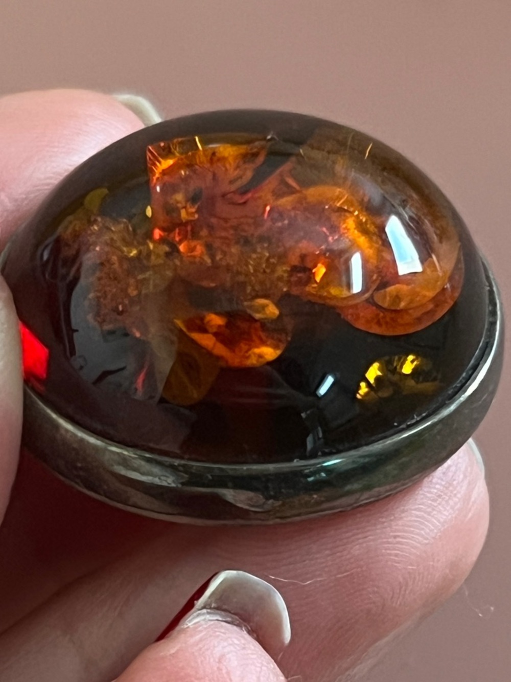 Amber Dome Statement pendant necklace  - Deep Honey Amber